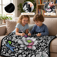 Couverture à colorier DIY à faible MOQ, motif floral noir et blanc, douce et lavable, pour canapé, chambre, salon, décoration artistique créative