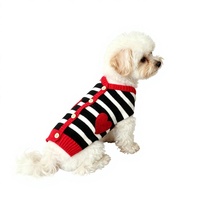 Cardigan pour chien rayé noir et blanc avec cœur rouge pailleté, col en V, tricoté, confortable, Saint-Valentin, logo personnalisé, marque privée, pour petits et moyens chiens