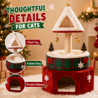 Maßgefertigter Weihnachts-Katzenbaum 90cm 3-stufiger Sisal-Kratzbaum Plüschbett Versteckte Höhle Glockenspielzeug OEM ODM für Mehrkatzen-Haushalte
