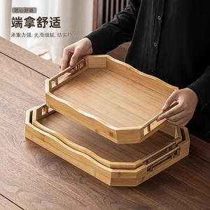 Bandeja de bambú personalizada con asas doradas, juego de tres bandejas de bambú, bandeja de bambú y madera personalizada, bandeja rectangular para té con logo. - Product Image 3
