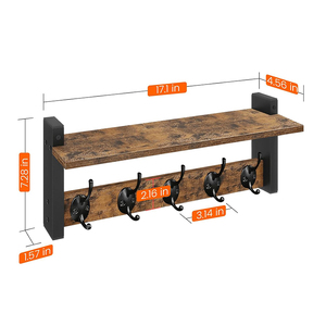 Étagères murales rustiques pour salle de bain, entrée, en bois, pour vêtements, chapeaux, serviettes, sacs à main, peignoirs, manteaux, avec crochets muraux - Product Image 4