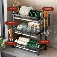 Étagère de rangement de cuisine multicouche - Égouttoir à vaisselle en acier inoxydable épaissi, plateau amovible pour bols, assiettes, ustensiles, comptoir