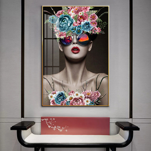 Pittura in porcellana di cristallo di diamante 5D <span class=keywords><strong>fotografia</strong></span> in stile semplice nordico bella donna con fiori decorazione per la casa - Product Image 6