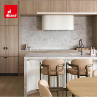 Lemari Dapur Model Terbaru Alland dengan Panel Kayu Lapis Veneer White Oak dan Pulau Berpalang untuk Proyek Teknik Skala Besar