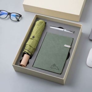Hot Selling Unique Solar Wood Handle Umbrella with Brief Glue <b>Blank</b> Diary <b>Notebook</b> and Writing Pen Set for Business Gift Items - Product Image 3