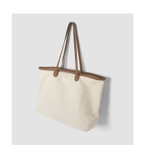 Sac fourre-tout en toile pour femme avec sangles en cuir, poche intérieure et fermeture éclair – Grande Vente - Product Image 2