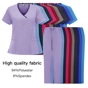 Women Scrub Set Solid Color V-Neck Top Straight Leg Pants Moisture Wicking Hospital Uniforms - Product Image 2