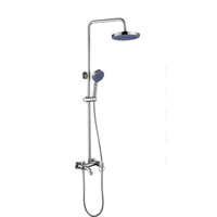 Système de douche en laiton chromé 3 voies avec pommeau pluie, douchette à main, bec de baignoire, cartouche céramique et barre coulissante pour salles de bain d'appartements et d'hôtels