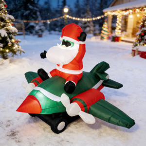 Décoration de Noël gonflable de 1,5 m en forme d'<span class=keywords><strong>avion</strong></span> du Père Noël avec lumières LED intégrées pour jardin et fêtes - Product Image 2