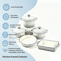 Ensemble de casseroles en fonte émaillée 5 pièces, compatible four, pour cuisinière à induction et gaz