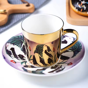Electroplated Reflection effect Ceramic Coffee Milk <b>Mug</b> with saucer featuring various creative patterns - Product Image 4