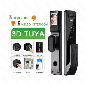 Real Time Video Intercom TUYA WIFI 3D Face Recognition Fingerprint Smart Door Lock With Camera Keyless Digital Tuya Smart Lock