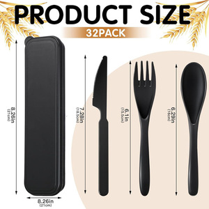Ensemble de couverts en paille de blé, couteau, fourchette, cuillère, noir, biodégradable, pour les voyages, utilisation en plein air, réutilisable, écologique, avec étui de rangement - Product Image 5