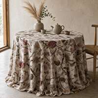 Nappe Vintage Rose Florale Crème à Imprimé Botanique, Housse de Table Ronde Longue pour Mariage Rustique en Jardin ou Banquet