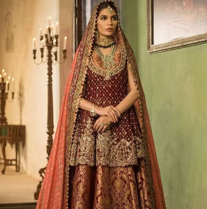 Atiya libas ดั้งเดิมของอินเดีย/ปากีสถานผู้หญิง lehenga choli กับหนักปัก zarzozi สำหรับงานแต่งงาน-วัสดุอะซิเตท - Product Image 5