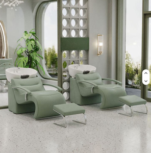 Salon Shampoo <b>Chair</b> PU Leather <b>Reclining</b> Backwash with Ceramic Bowl Spa Hair Wash Station <b>Footstool</b> 6 Colors OEM - Product Image 2