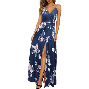 <span class=keywords><strong>Ropa</strong></span> de <span class=keywords><strong>mujer</strong></span> nueva señoras 2024 verano Maxi vestido Casual Floral cuello Halter playa trajes hawaianos boda invitado vestido elegante - Product Image 1