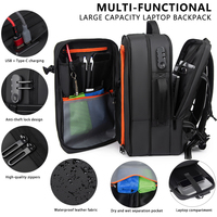 Sac à dos pour ordinateur portable pour homme, antivol, imperméable, extensible, avec port de charge USB Type-C double, bande réfléchissante, pour les voyages d'affaires