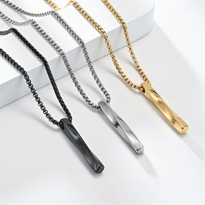 Impermeabile vendita geometrica della fabbrica gioielli Hip Hop stile Punk in acciaio inox 3D lunga spirale collana a barra attorcigliata per gli uomini - Product Image 1