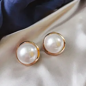 Csja — boucles d'oreilles en argent S925 pour femme, bijoux de forme ronde, grandes perles, tendance