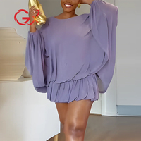 GX30607 Nouvelle Collection 2026 – Robe Courte Élégante pour Femme à Manches Chauve-Souris Longues, Dos Nu Unique – Collection Boutique