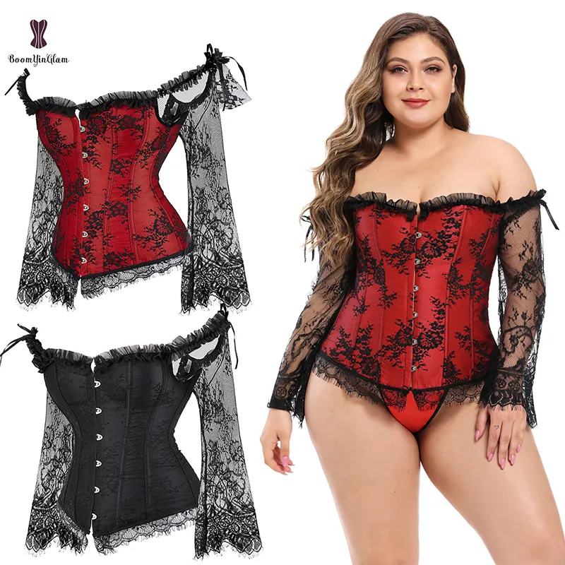 Corpete Espartilho Espartilho Do Vintage das mulheres Com Vestido Para O Dia Das Bruxas Partido Mostrar Traje 3 Set Pedaço de Renda de Casamento Gótico Bustier