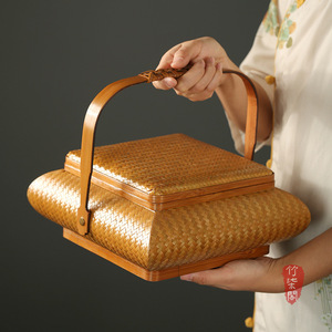 <b>Bamboo</b> Woven Basket Rectangle Food <b>Container</b> With Handle For Kitchen Storage Guizhou Origin - Product Image 2