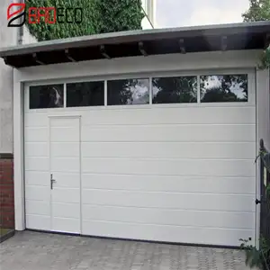 12x12 warna kayu baja solid pengendali jarak jauh pintu geser tunggal pintu garasi dengan pintu pejalan kaki