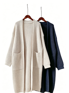 Cardigan en tricot épais de haute qualité pour <span class=keywords><strong>femme</strong></span>, automne, manches longues, ample, décontracté, long avec poche - Product Image 2