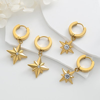 Anting-anting Huggie Hoop Zirkon Baja Tahan Karat Anting-anting Gantung Bintang Emas untuk Wanita Perhiasan Bintang 8 Titik CZ Hadiah