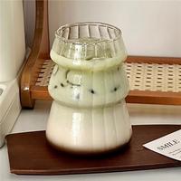 Mug bombé minimaliste style salle de bain ; Verre borosilicate haute résistance ; Idéal pour le lait et l'eau