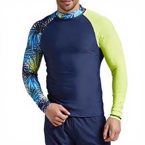 Maillot de bain à manches longues pour homme, jersey 220g avec motif, manches raglan, col rond, séchage rapide, coupe régulière, haut de compression - Product Image 1