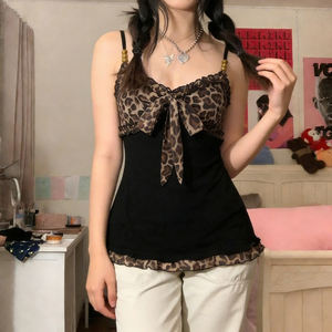 Top camisole pour femme à imprimé léopard, détail nœud, sans manches, coupe ajustée, décontracté, tendance - Product Image 4