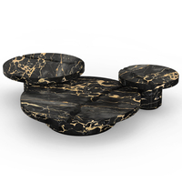 Table basse en marbre noir laqué mat, mobilier moderne pour salon, design de luxe haut de gamme, combinaison créative et tendance