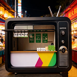 Chariot de restauration mobile inspiré des séries télévisées rétro, idéal pour le café, les snacks, les desserts, la vente en extérieur et les marchés nocturnes. - Product Image 4