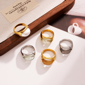 Stainless Steel <b>Titanium</b> <b>Ring</b> Imitation Pearl Resin Geometric Design Tension Setting For Women - Product Image 3