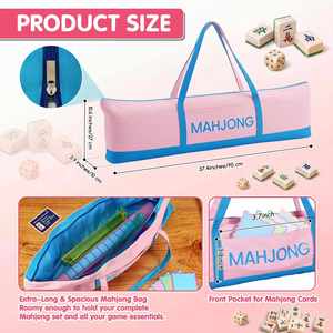 กระเป๋าผ้าแคนวาสปักลายตามสั่งขายส่ง ขนาดใหญ่ สีชมพู-ฟ้า ลายบล็อกสี สำหรับใส่ไพ่นกกระจอก เหมาะสำหรับเล่นเกม ปิกนิก ชายหาด และการเดินทาง - Product Image 2