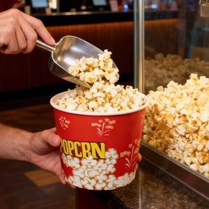 Seau en papier biodégradable blanc et brun personnalisé de 64oz, 80oz, 85oz pour pop-corn et frites, idéal pour les cinémas et les théâtres (vente en gros) - Product Image 4