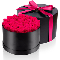 Penjualan laris kustom hadiah Hari Valentine bunga alami tahan lama abadi abadi abadi selamanya mawar yang diawetkan dalam kotak bulat