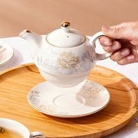 Service à thé britannique Hausweet pour une personne, théière en porcelaine plaquée or, tasse et soucoupe, coffret cadeau de thé de qualité supérieure, respectueux de l'environnement, thé, café