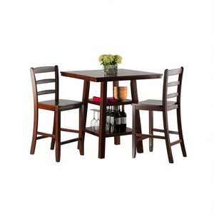 Orlando 3-Piece <b>Dining</b> Room Set High <b>Table</b> With 2 Ladder Back <b>Stools</b> And 2 Shelves - Product Image 1