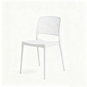 Modern White Plastic <b>Dining</b> <b>Chair</b> With Geometric Backrest <b>Stackable</b> Design Minimalist Style Home Furniture - Product Image 2