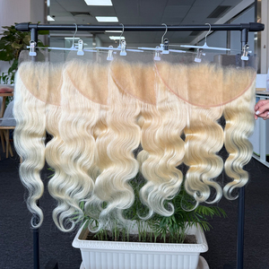 Vente en gros de cheveux humains 100% naturels, ondulés, blond vietnamien 613, avec frontal en dentelle HD 13x6, densité 180%. Bienvenue pour commander. - Product Image 3