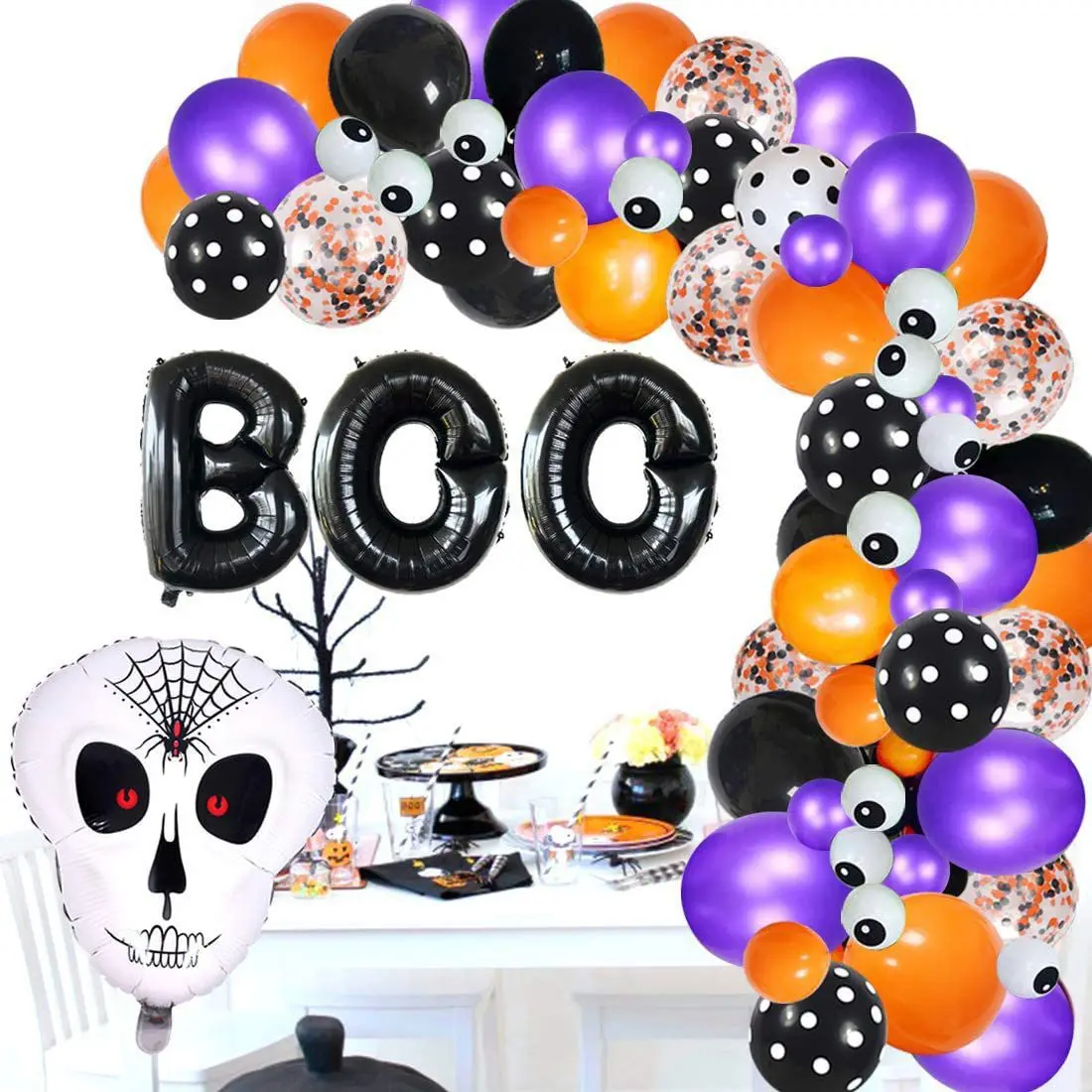 Halloween Party Back Drop Dekoration Orange Schwarz Spinnennetz Folie Latex Ballon Kette Set