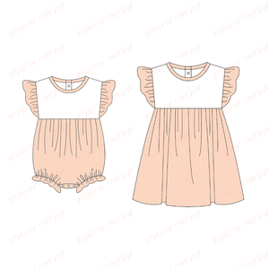 Abito personalizzato all'ingrosso per bambini e bambine con bavaglini a manica lunga con fiocco in cotone con quadretti e sorelle abbinate vestiti per bambini - Product Image 5