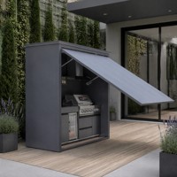 Abri de cuisine extérieur en acier inoxydable 304 avec barbecue et réfrigérateur, double porte coulissante, conception résistante aux intempéries, fenêtre latérale et ventilation