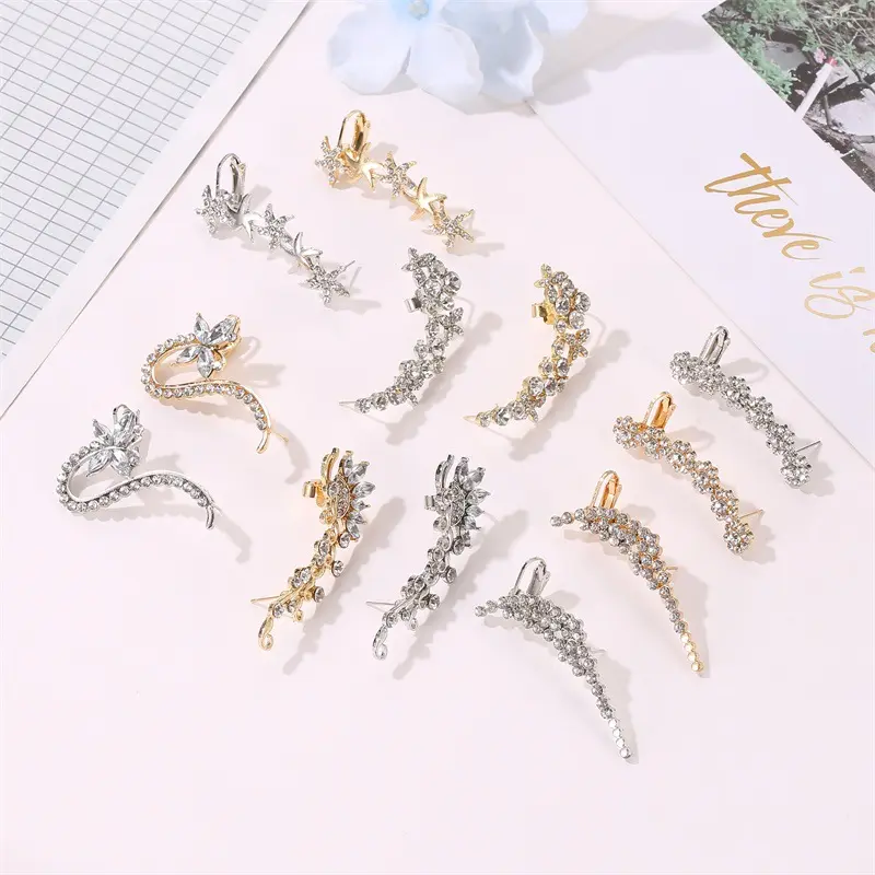 Anting-anting jepit telinga kristal bunga kupu-kupu zirkon penuh perhiasan wanita trendi