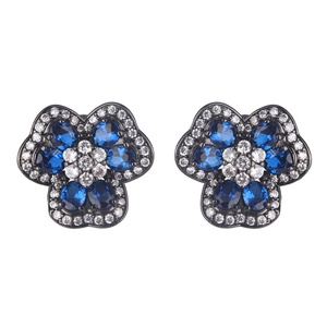 Fashion Eco-friendly Copper Insert Blue Zircon Rose Flower Black Gold Plated Waterproof Clover Jewelry <b>Set</b> for Women Party Wear - Product Image 2