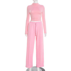 Completo <span class=keywords><strong>Donna</strong></span> Due Pezzi con T-shirt a Collo Tondo e <span class=keywords><strong>Pantaloni</strong></span>, <span class=keywords><strong>Tuta</strong></span> Casual con <span class=keywords><strong>Pantaloni</strong></span> a Gamba Larga, Top Corto a Maniche Lunghe, Completo Autunnale - Product Image 6