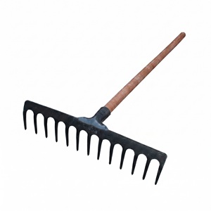 PINSHUN <b>Wooden</b> Handle Garden Rake Iron Nail Rake 13 Tines 1.2-1.4m Handle Length for Soil Loosening Beach Mud Leaf Grass - Product Image 1